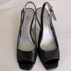 Anne Klein AKAMBER black leather slingbacks